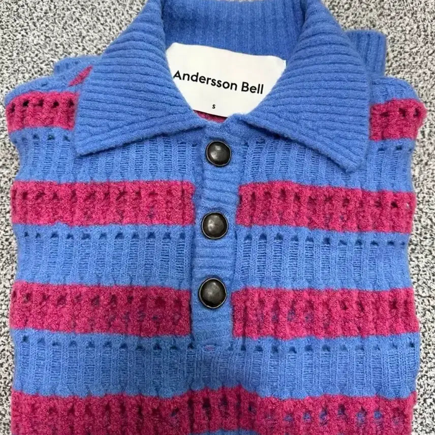 [BUNJANG] Andersson Bell Striped Short Sleeve Knit Pink Blue / 앤더슨벨 스트라이트 반팔 니트 핑크블루