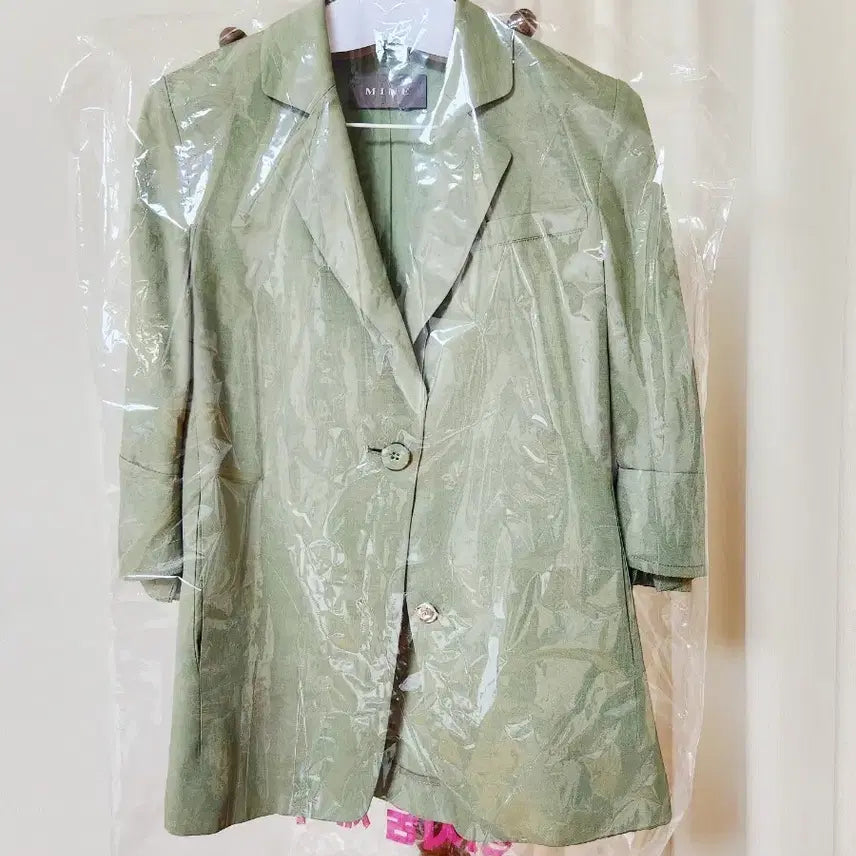 [BUNJANG] MINE 21SS Sage Green Linen Blend Long Jacket / [드라이완료]한섬 마인 MINE 21SS 세이지그린 린넨혼방 롱자켓 55