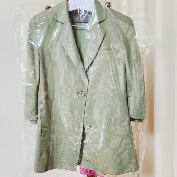 [BUNJANG] MINE 21SS Sage Green Linen Blend Long Jacket / [드라이완료]한섬 마인 MINE 21SS 세이지그린 린넨혼방 롱자켓 55
