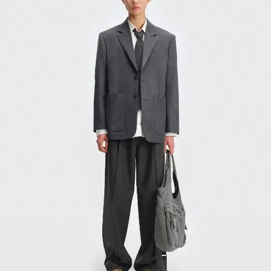 [BUNJANG] Bellier City Nomad Stripe Setup (Gray/Jacket L, Pants M) / 벨리에 시티 노마드 스트라이프 셋업 (그레이/자켓L, 팬츠M)