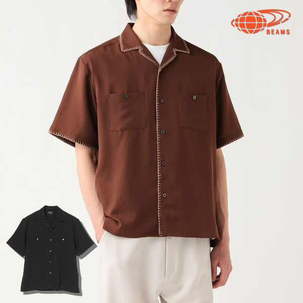 [BUNJANG] BEAMS HEART Heart Blanket Stitch Open Collar Shirt / 빔즈 하트 블랭킷스티치 오픈칼라 셔츠