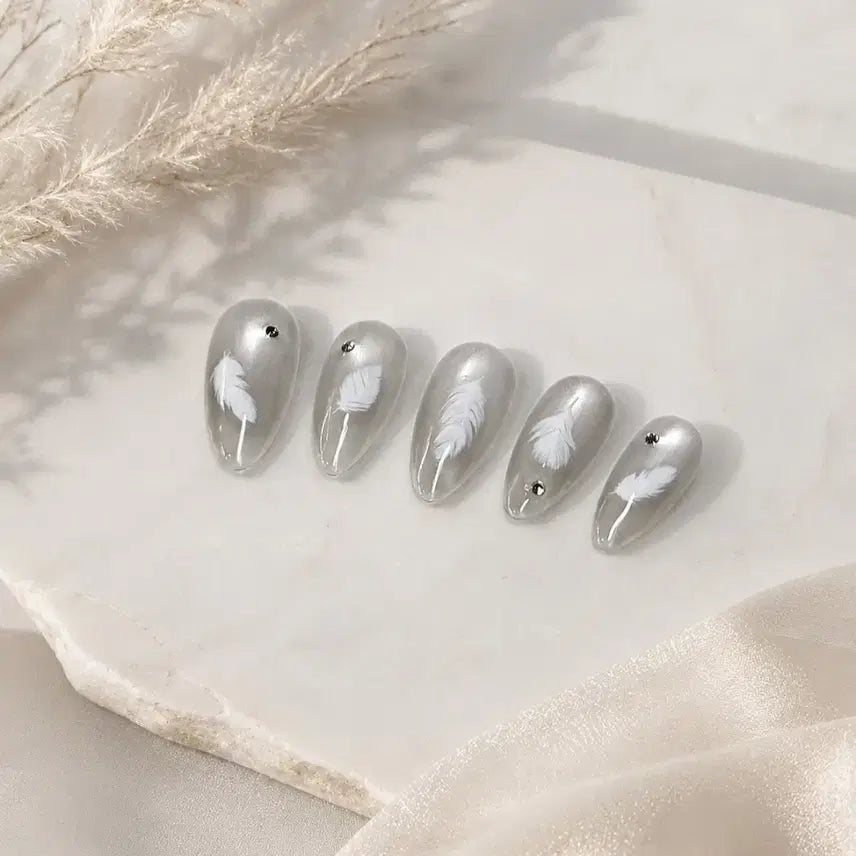 [BUNJANG] Handmade Silver Feather Nail Tips / 실버 페더 수제 네일팁