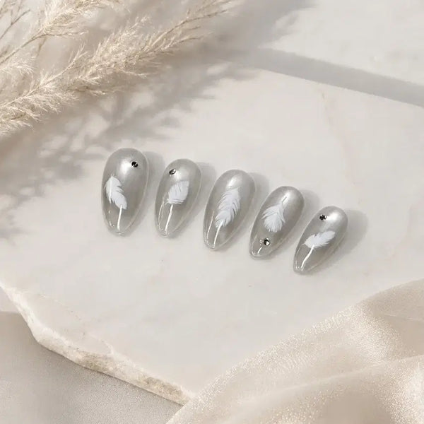 [BUNJANG] Handmade Silver Feather Nail Tips / 실버 페더 수제 네일팁