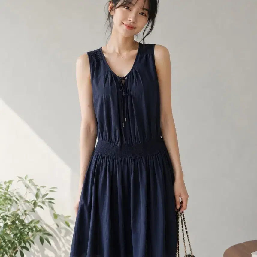 [BUNJANG] GAP Navy Sleeveless Shirring Dress / 66~77/GAP 네이비 민소매 셔링 원피스 M