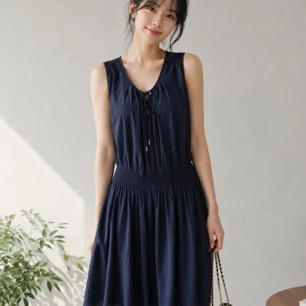 [BUNJANG] GAP Navy Sleeveless Shirring Dress / 66~77/GAP 네이비 민소매 셔링 원피스 M
