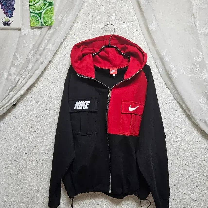 [BUNJANG] Unisex Hooded Zip-Up Jacket Black Red Size 100 / 블랙 빨강 춘추용 후드집업 공용100