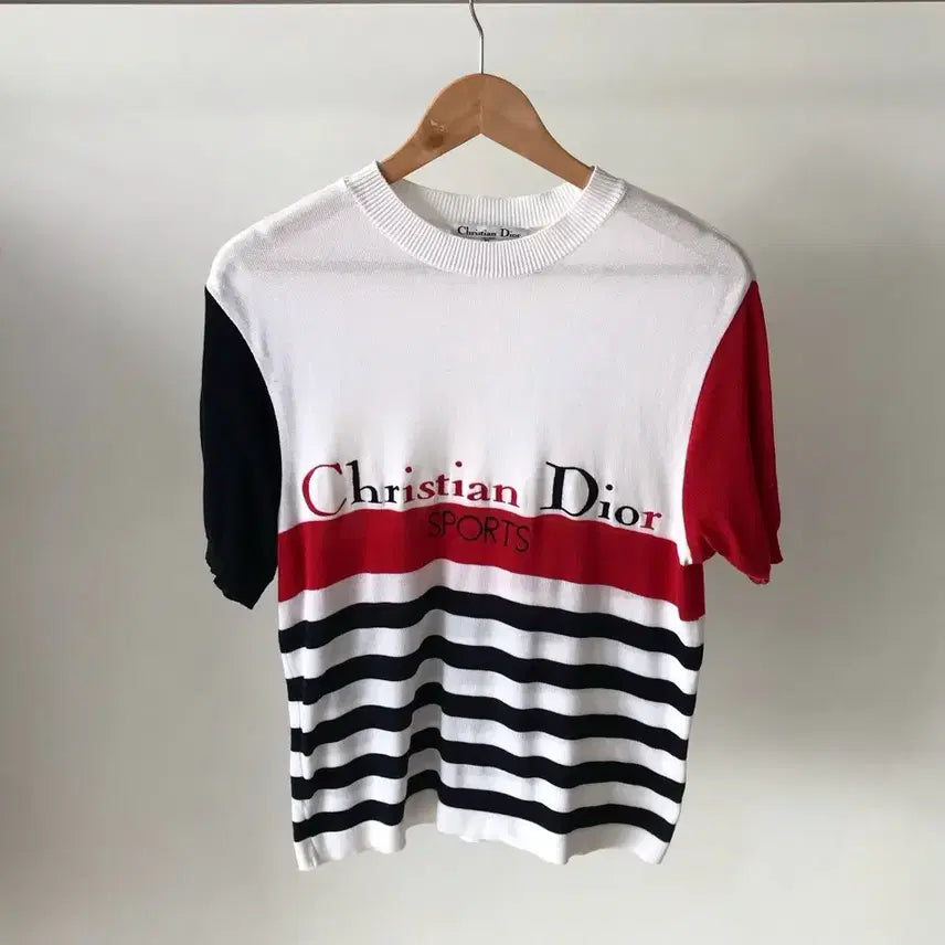 [BUNJANG] Dior Big Logo Color Block Short Sleeve Knit / 디올 빅로고 배색 반팔 니트