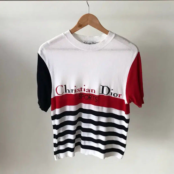 [BUNJANG] Dior Big Logo Color Block Short Sleeve Knit / 디올 빅로고 배색 반팔 니트