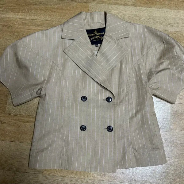 [BUNJANG] Vivienne Westwood Beige Striped Double-Button Short-Sleeve Blazer / 비비안웨스트우드 여름자켓(정품)