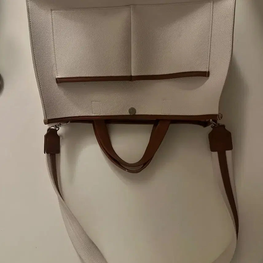 [BUNJANG] Colorblock Tote Bag Shoulder Bag / 토트백 숄더백 흰색 브라운 배색
