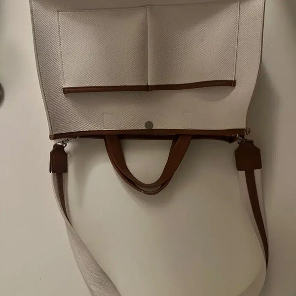 [BUNJANG] Colorblock Tote Bag Shoulder Bag / 토트백 숄더백 흰색 브라운 배색
