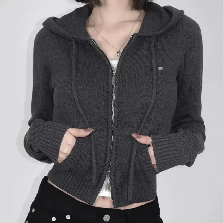 [BUNJANG] Faded Jade Cotton Knit Zip-Up Hoodie Charcoal / 페일제이드 코튼 니트 후드집업 2024 챠콜 판매