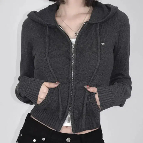 [BUNJANG] Faded Jade Cotton Knit Zip-Up Hoodie Charcoal / 페일제이드 코튼 니트 후드집업 2024 챠콜 판매