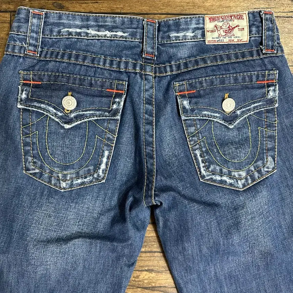 [BUNJANG] Vintage Girls Y2K Semi Bootcut Denim Jeans (Size 28) / Y2K 빈티지걸스 트루 스타일 말발굽 세미부츠컷 데님 청바지 (28)