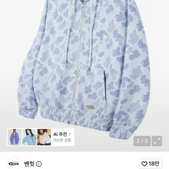 [BUNJANG] Benhit Angel Camo Hoodie Zip-Up Blue / 벤힛 엔젤 카모 후드집업 블루