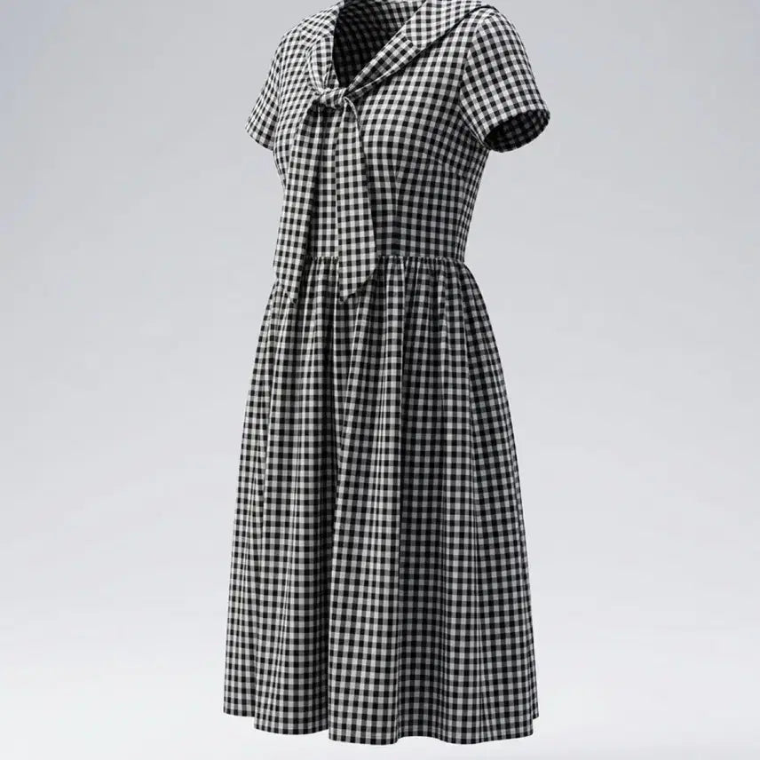 [BUNJANG] Bobos Italy Check Short Sleeve Dress BK / 여성F/ 보보스 이태리 체크 반팔 원피스 BK A-12