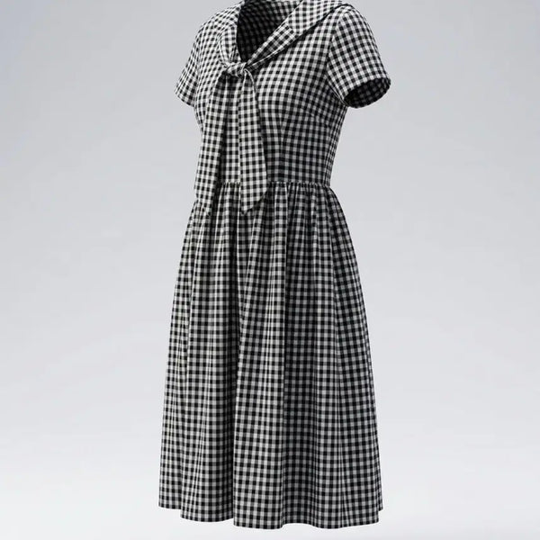 [BUNJANG] Bobos Italy Check Short Sleeve Dress BK / 여성F/ 보보스 이태리 체크 반팔 원피스 BK A-12