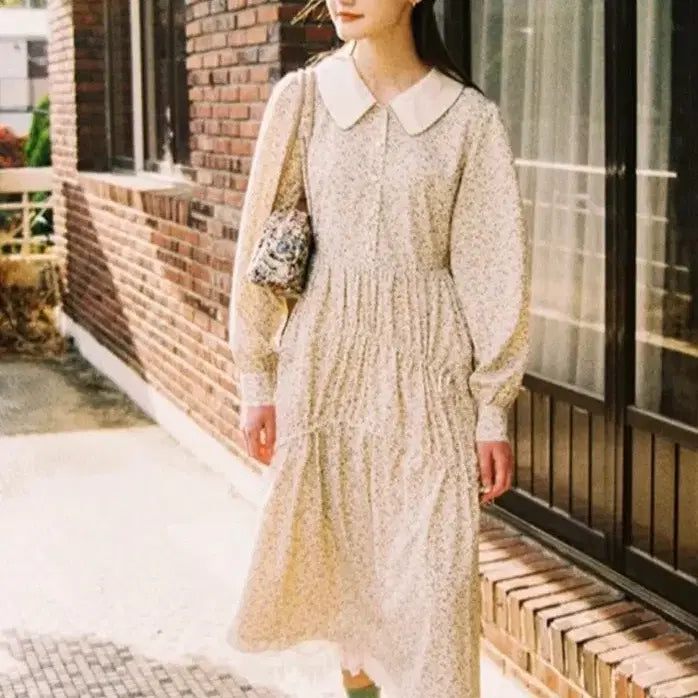 [BUNJANG] Margarin Fingers Floral String Collar Long Dress / 마가린핑거스 플로럴 스트링 카라 롱원피스