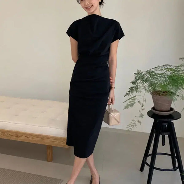 [BUNJANG] Lamé Dress Boatneck Cap Sleeve Black - New with Tags / 팔뚝 여리여리 시강원피스 라메레이 드레스 택달린 새제품