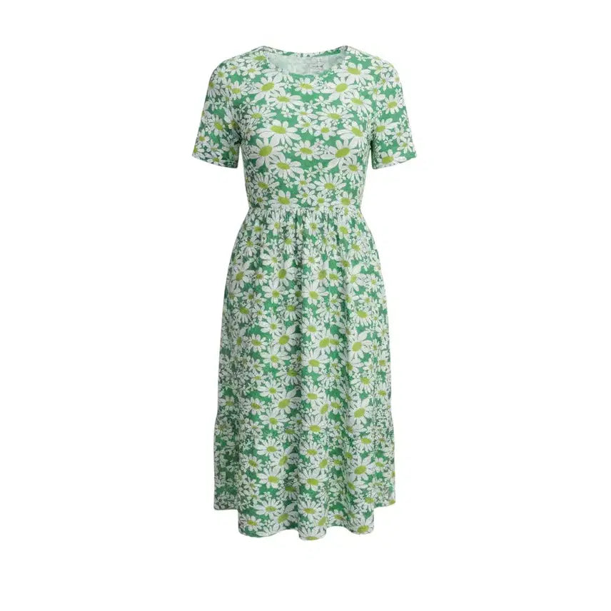[BUNJANG] Women's Short Sleeve Dress Green Daisy Pattern / 여성F/ 그린 데이지꽃 패턴 반팔 원피스 A-17