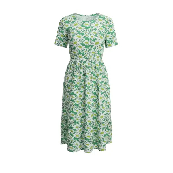 [BUNJANG] Women's Short Sleeve Dress Green Daisy Pattern / 여성F/ 그린 데이지꽃 패턴 반팔 원피스 A-17