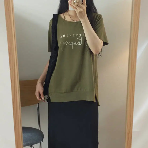 [BUNJANG] Stradivarius Women's Short Sleeve T-Shirt Khaki / (M)Stradivarius 여성 반팔 티셔츠 카키 W4245
