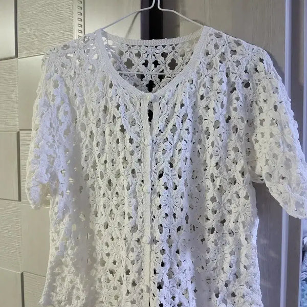 [BUNJANG] White Crochet Cardigan / 화이트 크로셰 가디건