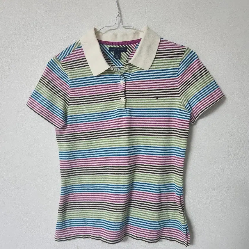 [BUNJANG] Tommy Hilfiger Striped Short Sleeve Polo Shirt S/P / 타미힐피거 스트라이프 반팔 카라티 S/P