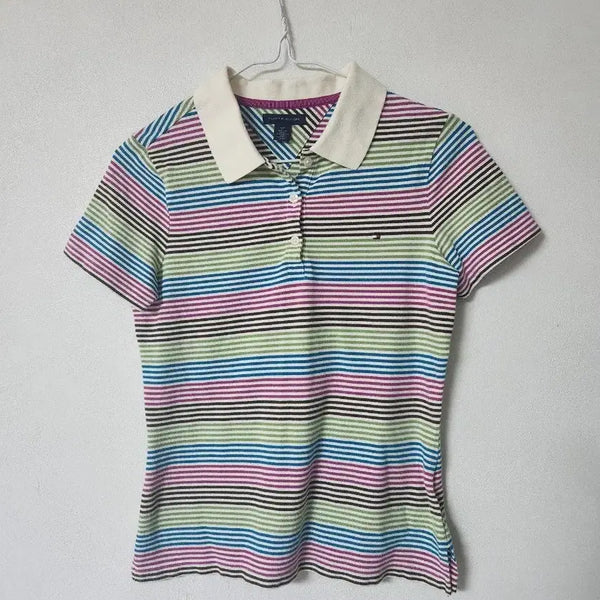 [BUNJANG] Tommy Hilfiger Striped Short Sleeve Polo Shirt S/P / 타미힐피거 스트라이프 반팔 카라티 S/P
