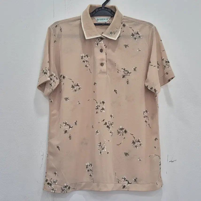 [BUNJANG] Superior Golf Women's Short Sleeve Polo Shirt Beige Floral Pattern / [95] 슈페리어 골프 반팔 카라티 여성 95 플라워 패턴 베이지