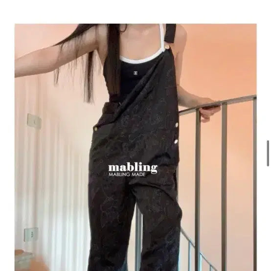 [BUNJANG] Marbling Embroidery Overalls / 마블링 Embroidery Overalls 멜빵 오버롤