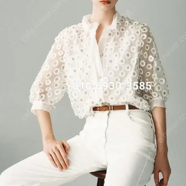 [BUNJANG] Mine White Silk Blouse / 마인 25 완판 블라우스 새상품