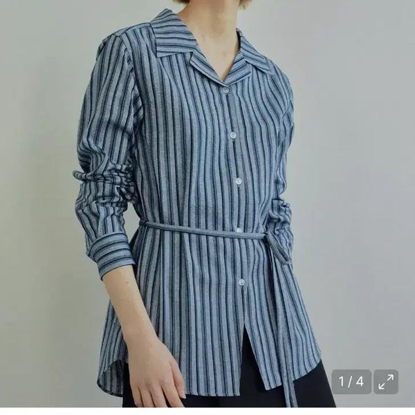[BUNJANG] ihr Striped String Belt Shirt / ihr 스트라이프 스트링 벨트 셔츠