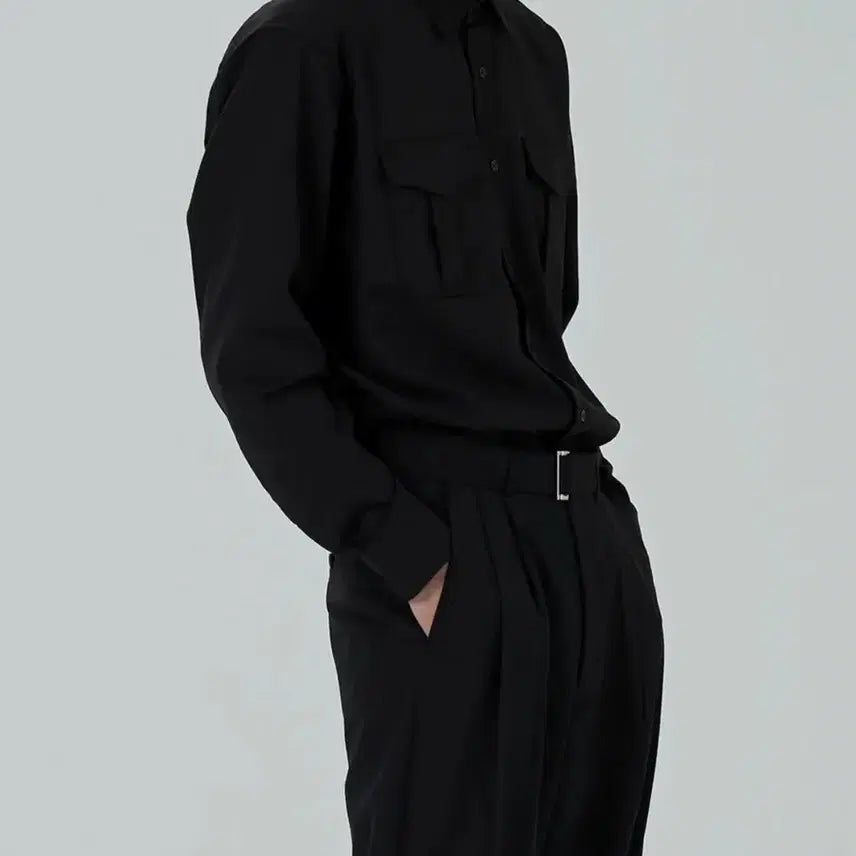 [BUNJANG] OX Studio Military Shirt (Black) / 오엑스 스튜디오 / 밀리터리 셔츠 (블랙)