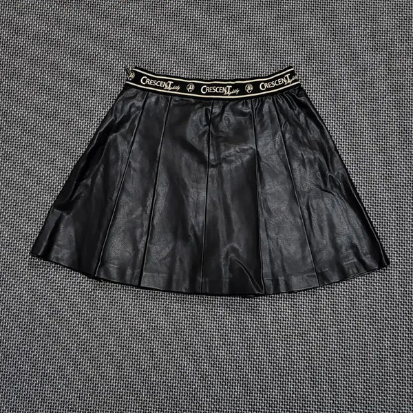 [BUNJANG] Egoist Lettering Banding Eco Leather Mini Skirt Black / 에고이스트 레터링 밴딩 에코레더 미니 스커트 치마 블랙 (55)