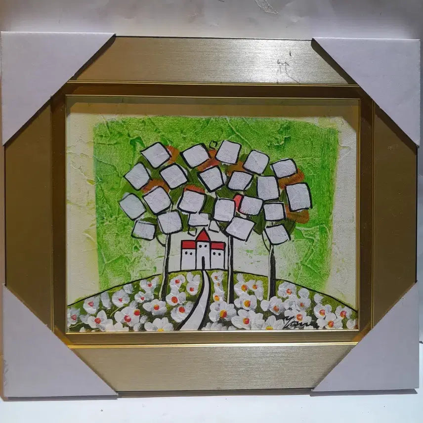 [BUNJANG] Oil Painting Framed Landscape with House / 유화 그림 액자 나무집 풍경화