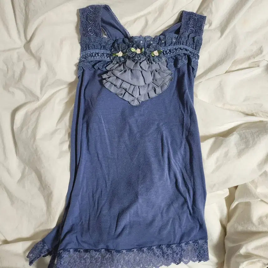 [BUNJANG] Axis Farm Flower Frill Sleeveless Top / 빈티지 엑시즈팜 플라워 꽃 프릴 나시 페어리 모리 큐빈티지 샵오공이 레테