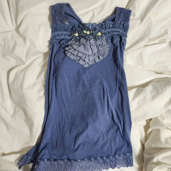 [BUNJANG] Axis Farm Flower Frill Sleeveless Top / 빈티지 엑시즈팜 플라워 꽃 프릴 나시 페어리 모리 큐빈티지 샵오공이 레테