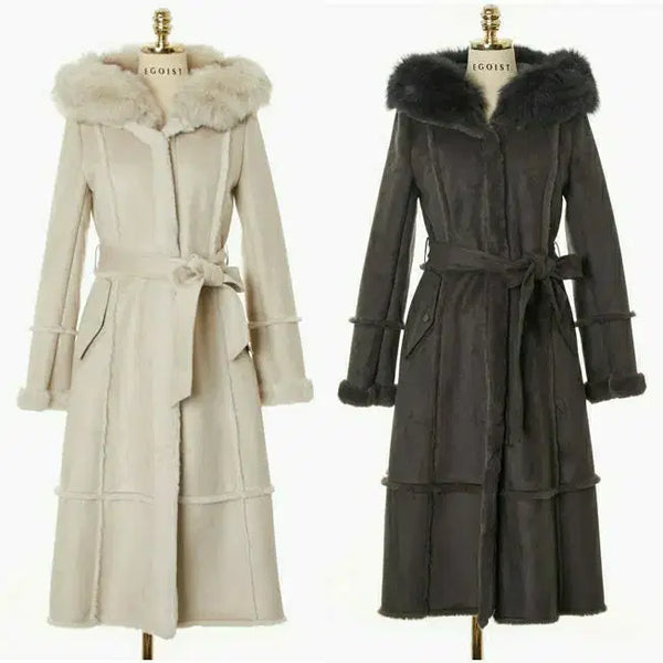 [BUNJANG] Egoist Saga Fox Fur Hood Long Mustang Light Beige / 에고이스트 사가폭스퍼후드 롱 무스탕 55 라이트베이지