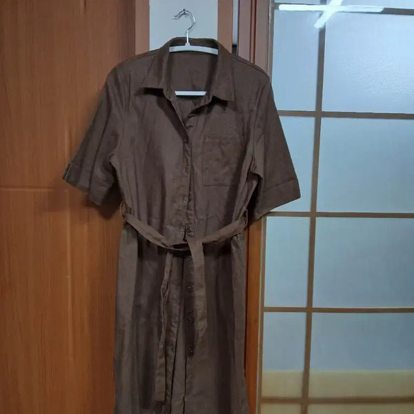 [BUNJANG] Brown Shirt Dress with Belt Set / 브라운 셔츠 원피스 벨트 세트