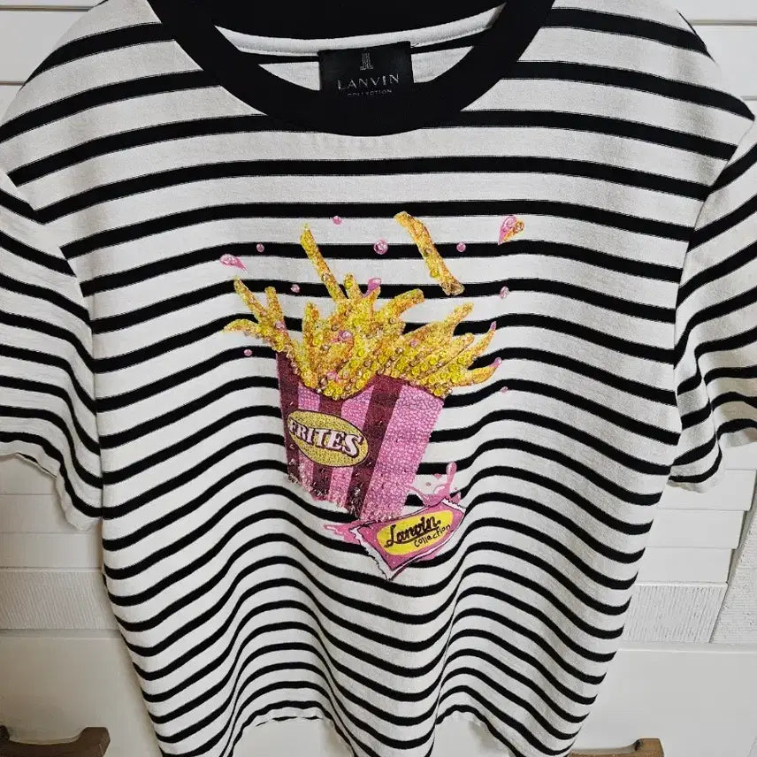 [BUNJANG] Lanvin Collection Printed & Beaded Stripe T-Shirt / 랑방 컬렉션 프린티드 & 비즈 스트라이프 티셔츠