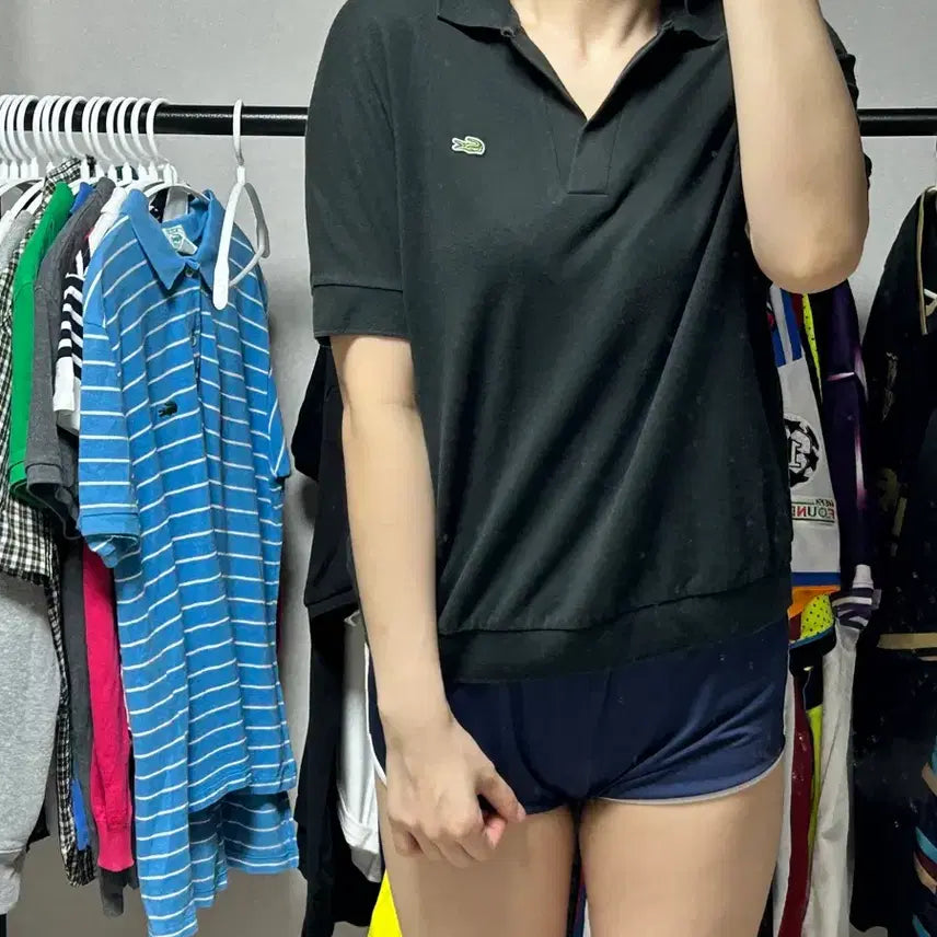 [BUNJANG] Lacoste Knit Black Polo T-Shirt Size S / 라코스테 니트 블랙 카라티