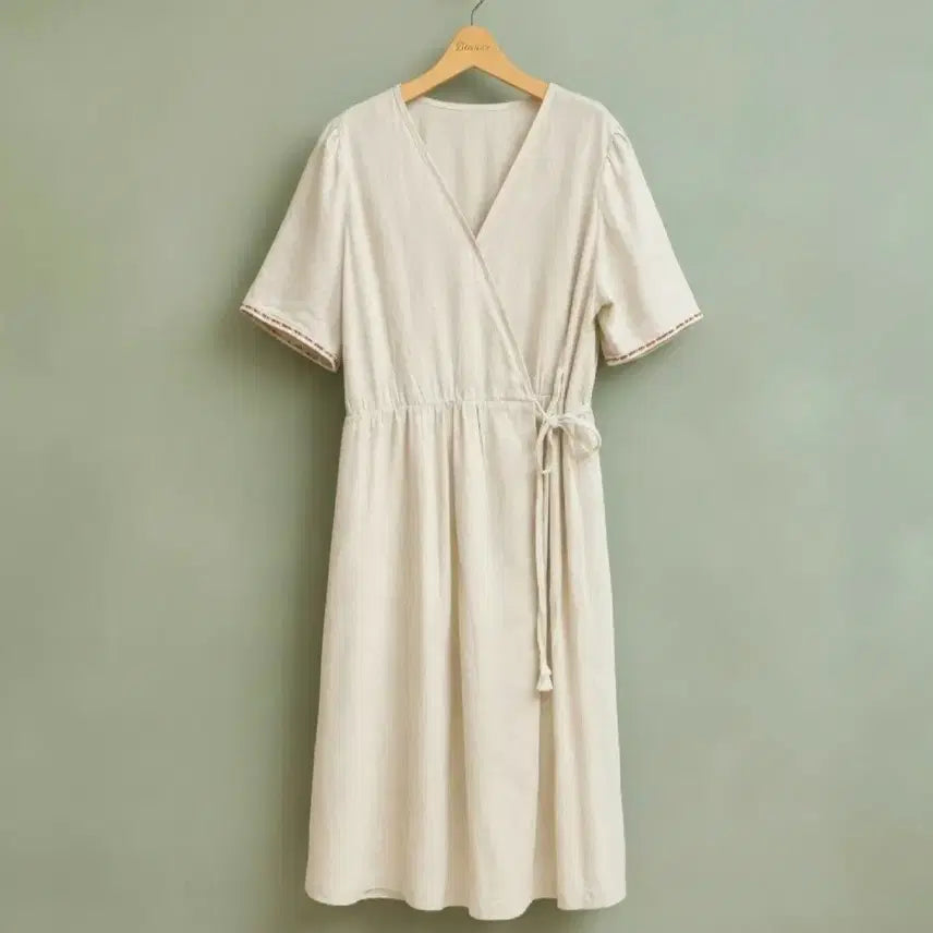 [BUNJANG] Linen Short-Sleeve Long Loose Fit Dress / 55 66 77 88 새상품 여성 린넨 반팔 원피스 롱원피스 루즈핏새제품