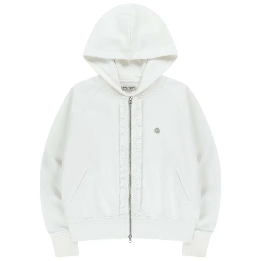[BUNJANG] KOSEIO Ruffle Lace Hoodie Zip-up White / 코이세이오 러플 레이스 후드집업 화이트