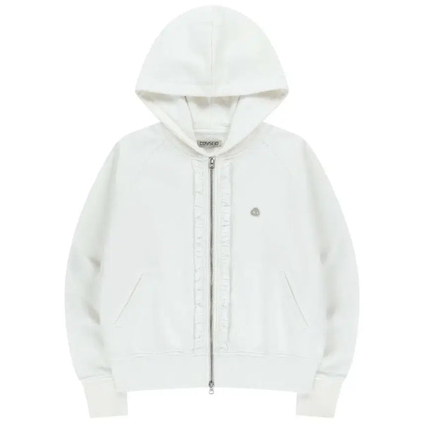 [BUNJANG] KOSEIO Ruffle Lace Hoodie Zip-up White / 코이세이오 러플 레이스 후드집업 화이트