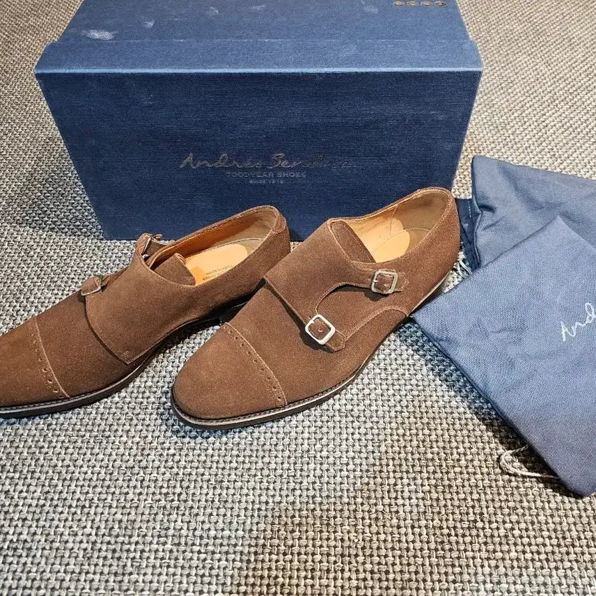 [BUNJANG] Andres Sandra 12147 Suede Double Monk Strap Shoes EU41 Tan / 안드레스샌드라 12147 1회 단기착 Eu41