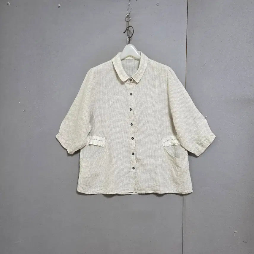 [BUNJANG] Linen Pocket Blouse - Beige / 주머니있는 린넨 블라우스 F  n6372