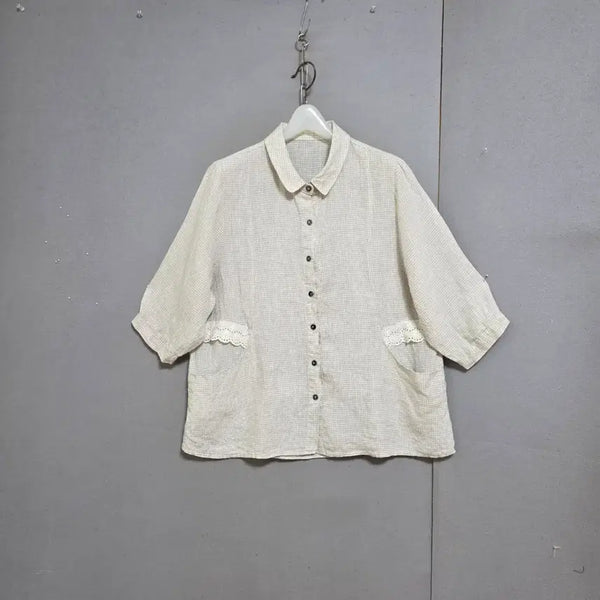[BUNJANG] Linen Pocket Blouse - Beige / 주머니있는 린넨 블라우스 F  n6372
