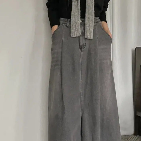 [BUNJANG] Gray Denim Skirt / 그레이 청치마