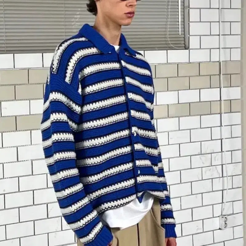 [BUNJANG] Stu Blue Stripe Cardigan / Stu 블루 스트라이프 가디건